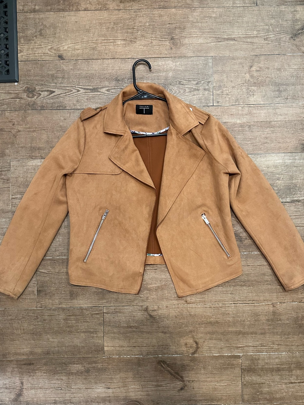 Tahari Tan Suede Moto Jacket